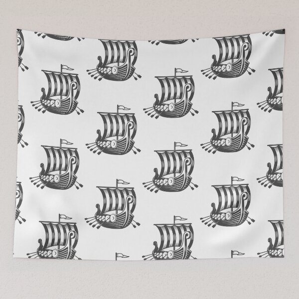 Aperçu de l'œuvre Bateau Vikings noir et blanc créée et vendue par Fabien Fablab.