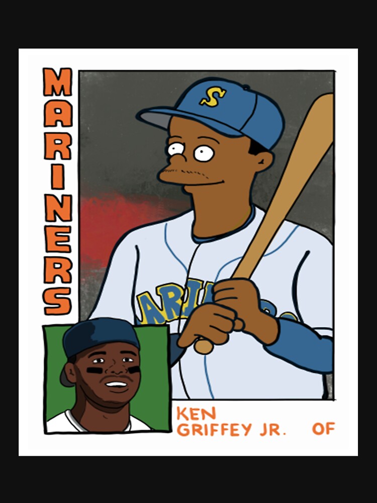 The Bat - Ken Griffey Jr. Simpsons Parody Baseball Card Tee Homer at Light Blue T-Shirt