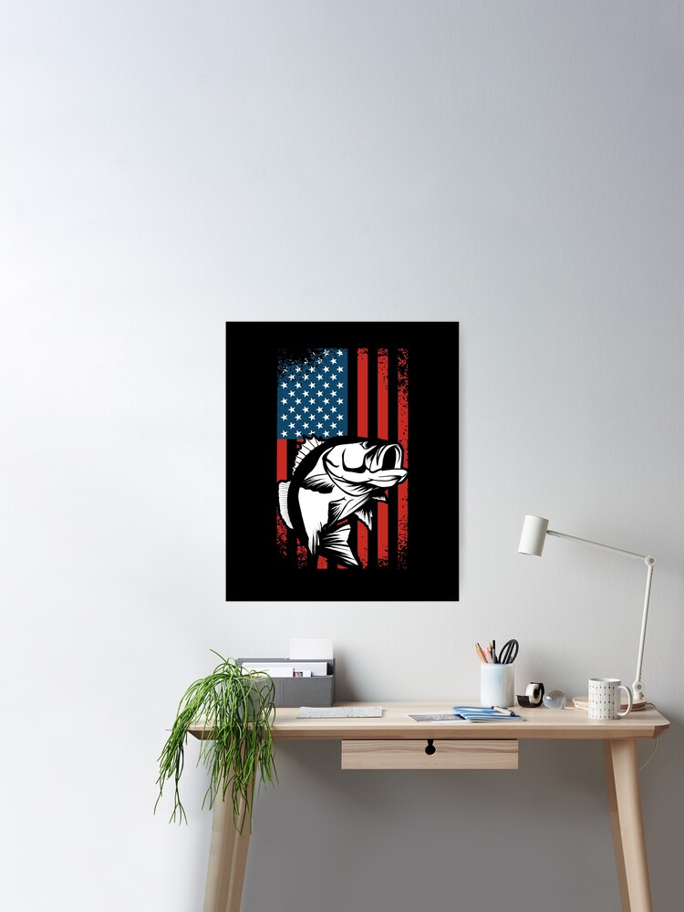USA flag bass fishing, stars and stripes, american flag fishing, fish,  patriot, hunting Poster for Sale by InkyJack