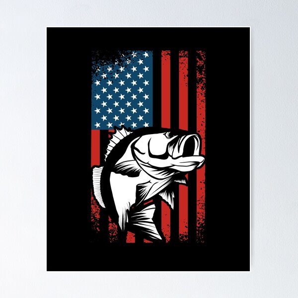 American Flag Bass Fish Posters for Sale