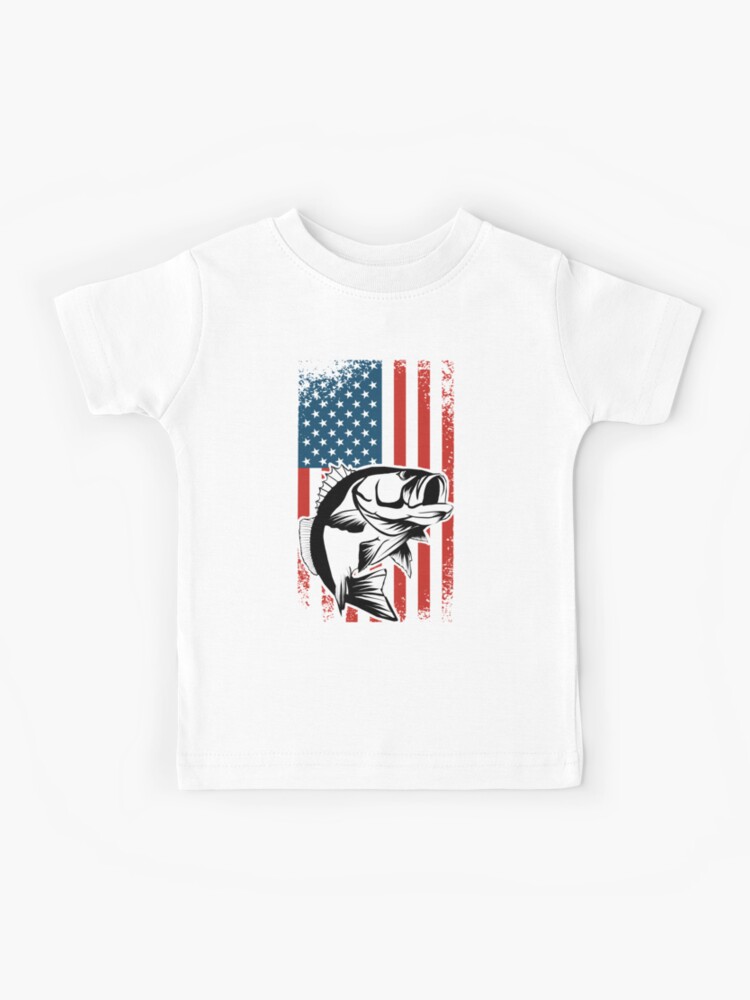 Distressed American Flag Fishing Pole Kids T-Shirt