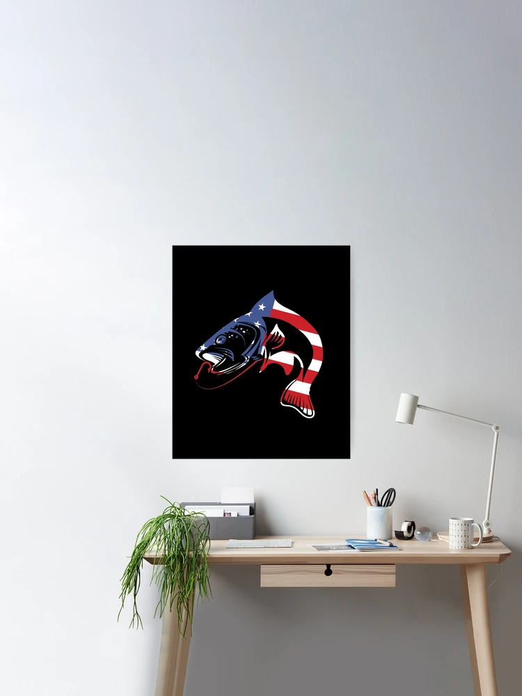 USA flag bass fishing, stars and stripes, american flag fishing, fish,  patriot, hunting Poster for Sale by InkyJack