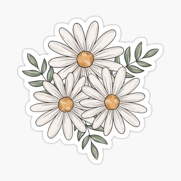 10 Daisy Flowers Sticker Set, Flower Stickers, Meadow , Daisy Stickers,  White Flower Stickers, Hippie Boho Floral Stickers, Meadow Flower 