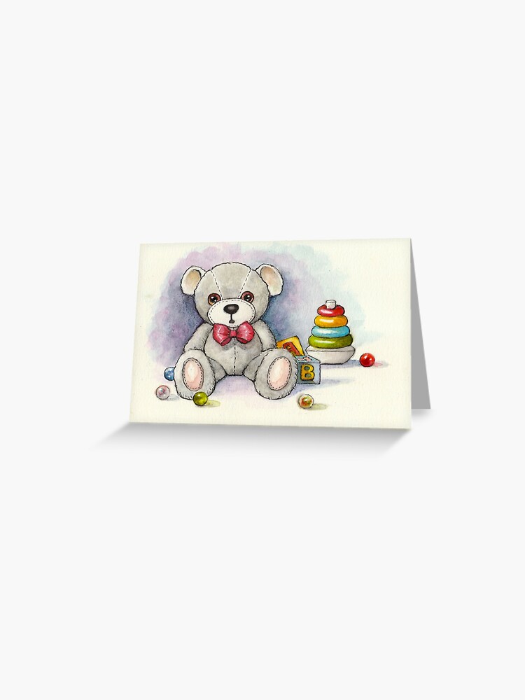 Watercolor Teddy Bear And Heart Feel Better Soon Greeting Card