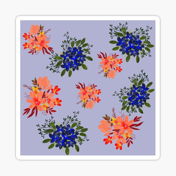 Vista previa del artículo con la obra «Flores primaverales azules y rojas», diseñado y vendido por MissRedcliffe.