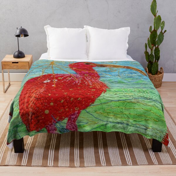Artikelvorschau, Scarlet Ibis On Green - Stitched Nature - Entworfen von Stitchbasket, um Sie glücklich zu machen. entworfen und verkauft von santimanitay.