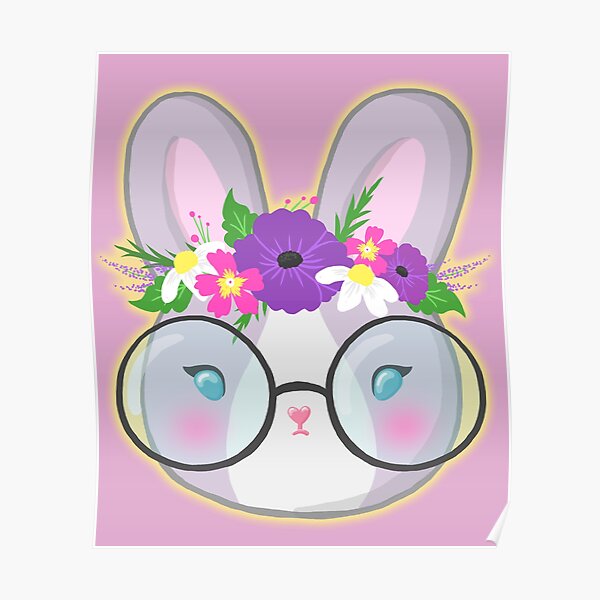 Pink Floral Bunny Poster