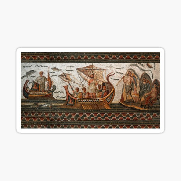 ANTIQUE ROMAN MOSAICS  Odyssey ,Ulysses Sailing with Vessel, Resistant to Sirens., Sticker