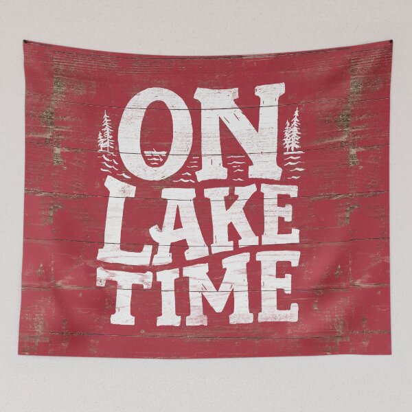 Item preview, On Lake Time Sign, Rustic Lake Sign In Red, Lake House Red Sign and Decor designed and sold by PaulLesser.