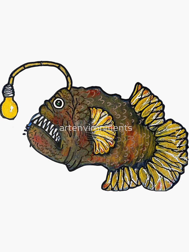 ANGLER FISH, Deep Sea Fishing, Ocean Fish, Fishing, Tropical, lightbulb fish,  Ugly fish, Funny,  Sticker for Sale by artenvironments