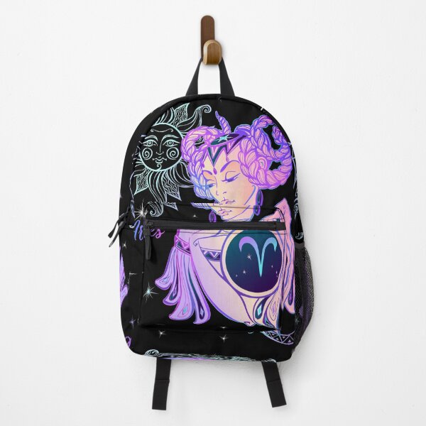 Item preview, Aries Zodiac Neon Lady With Sun and Crescent Moon designed and sold by Trinket-Trickster.