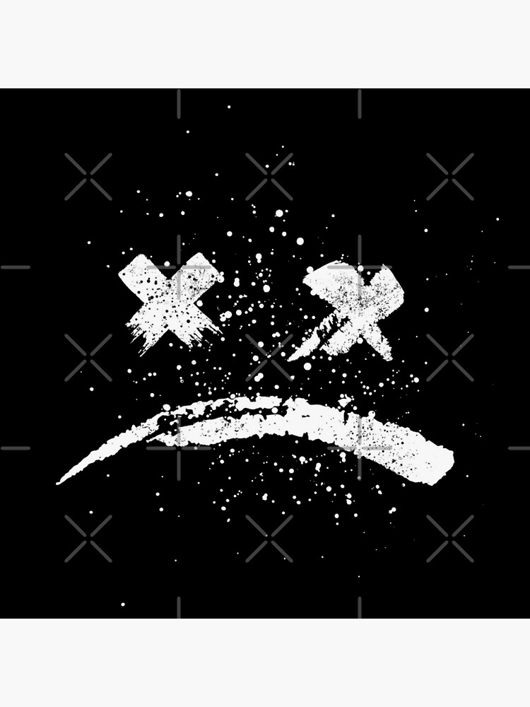 Grunge Textured Hand Drawn Styled Sad Face Emoji White Face Blk Background