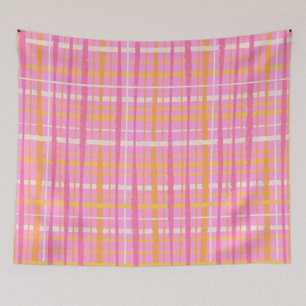 Item preview, Retro Picnic Plaid Striped Watercolour Pattern in Spring Pink and Yellow designed and sold by kierkegaard.