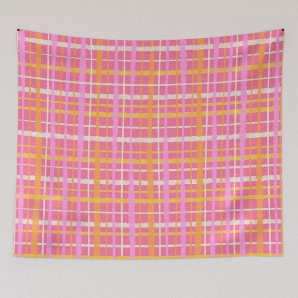 Item preview, Retro Picnic Plaid Striped Watercolour Pattern in Bright Pink and Yellow designed and sold by kierkegaard.
