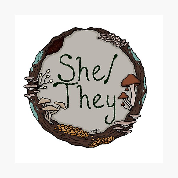 Item preview, She/They Mushroom Pronoun Wreath designed and sold by ThePinkRat.