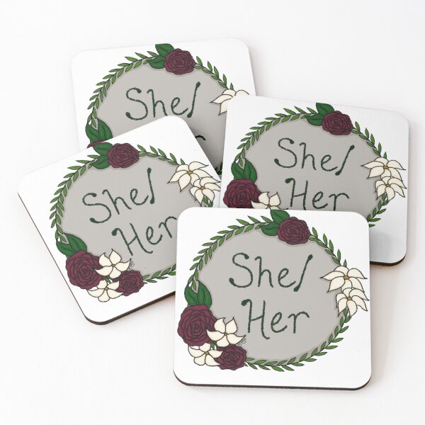 Item preview, She/Her Floral Pronoun Wreath designed and sold by ThePinkRat.