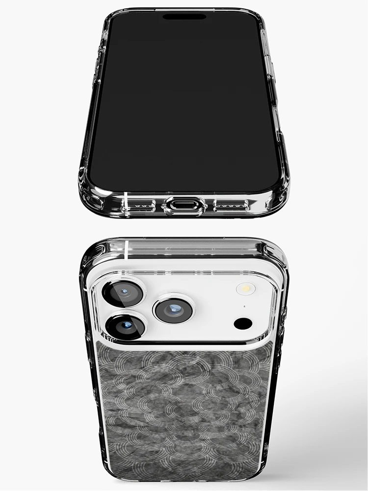 Thumbnail 3 of 5, iPhone Case, Grey Radiating Circle Pattern designed and sold by TeaToucan.