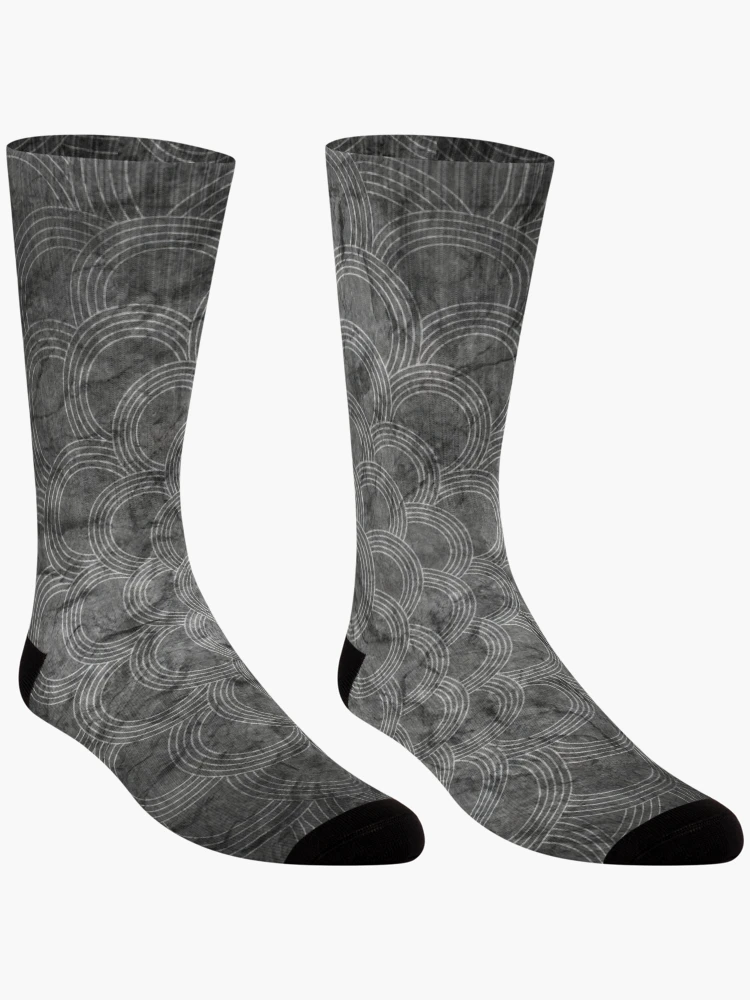 Thumbnail 3 of 5, Socks, Grey Radiating Circle Pattern designed and sold by TeaToucan.