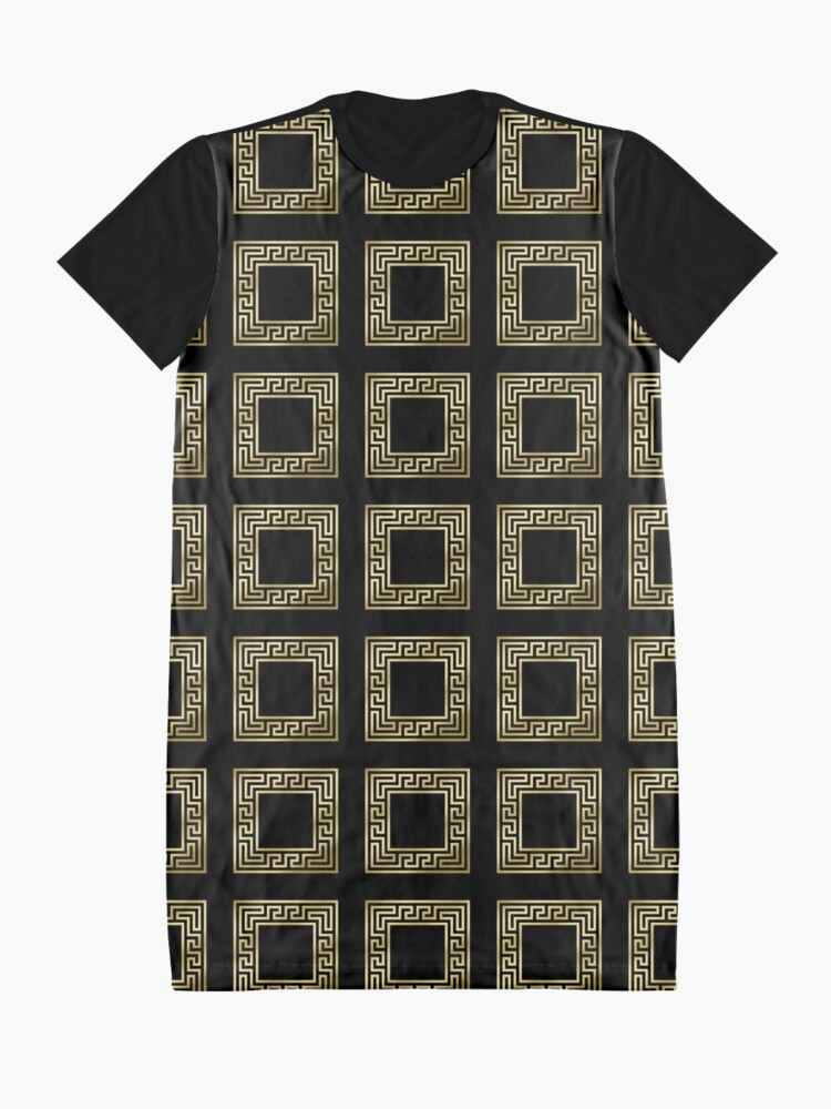 Alternate view of Elegant Art Deco Gold Glitter Black Square Pattern Graphic T-Shirt Dress