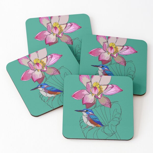 Item preview, Kingfisher on lotus continuous line sketch designed and sold by orangerinka.