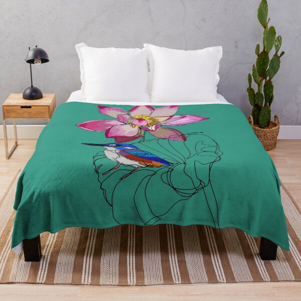 Item preview, Kingfisher on lotus continuous line sketch designed and sold by orangerinka.