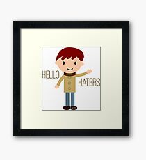 Cool Funny Vintage Cartoon Hipster Design - Hello Haters Framed Print