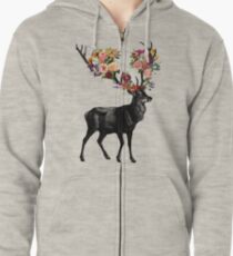 Spring Itself Deer Floral Zipped Hoodie