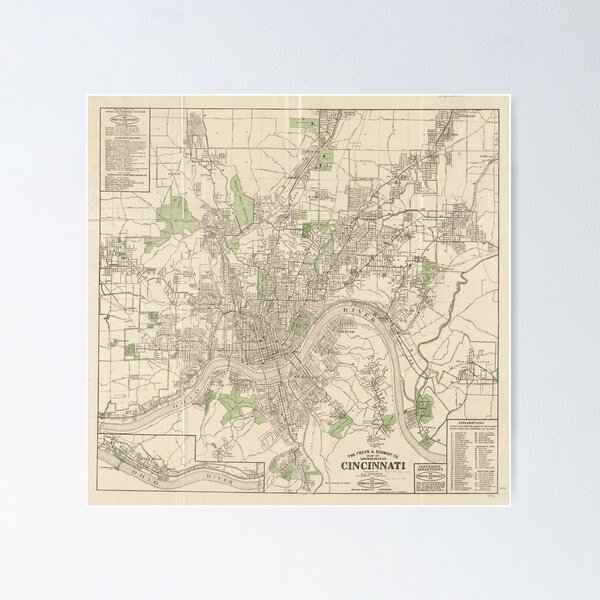 Item preview, Vintage Map of Cincinnati Ohio (1915) designed and sold by BravuraMedia.