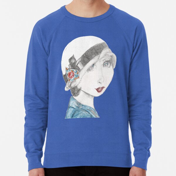Art Deco Inspired Flapper In Reds and Blues Lightweight Sweatshirt