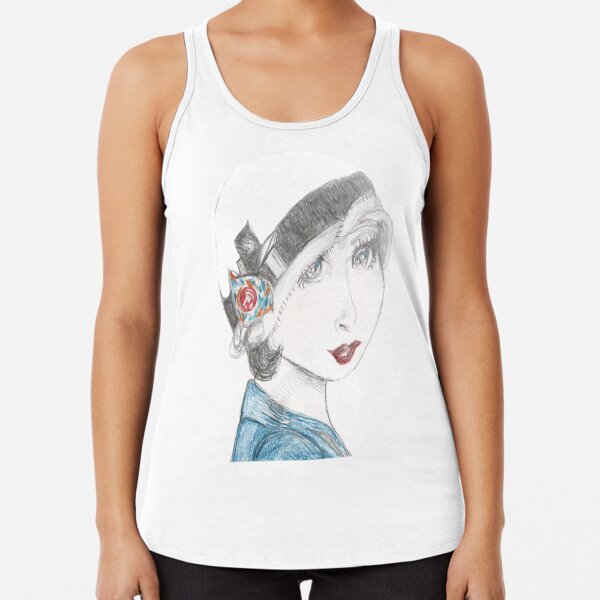 Art Deco Inspired Flapper In Reds and Blues Racerback Tank Top
