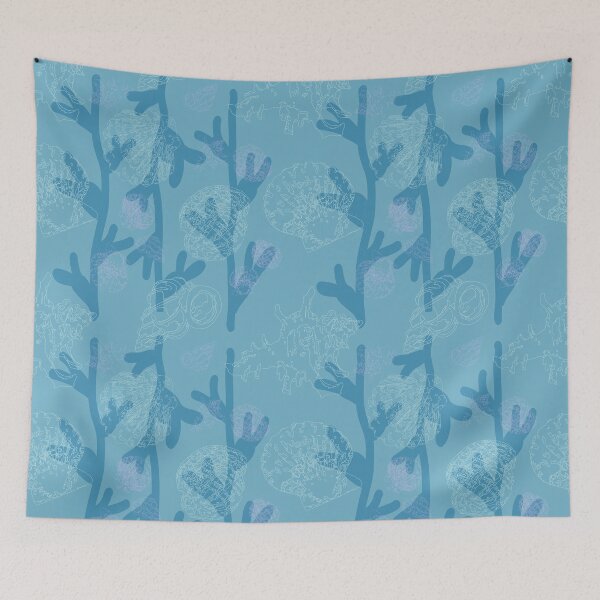 Item preview, Seashells seaweed pattern in blue designed and sold by Breurs.