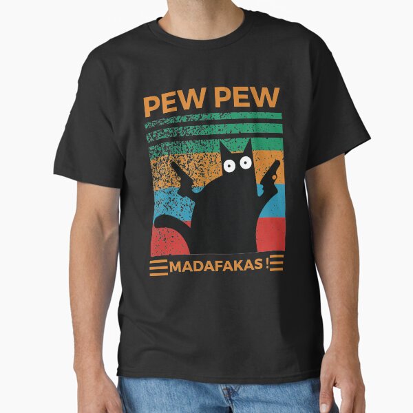 Item preview, Camiseta Pew Pew, camiseta de gato, camiseta Pew Pew Madafakas, camiseta de atardecer, camiseta vintage, regalo para amantes de los gatos, camiseta divertida de gato, camiseta de verano, gato genial designed and sold by dailyclothes.
