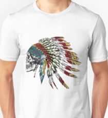 Camiseta ajustada Cráneo en plumas indias.