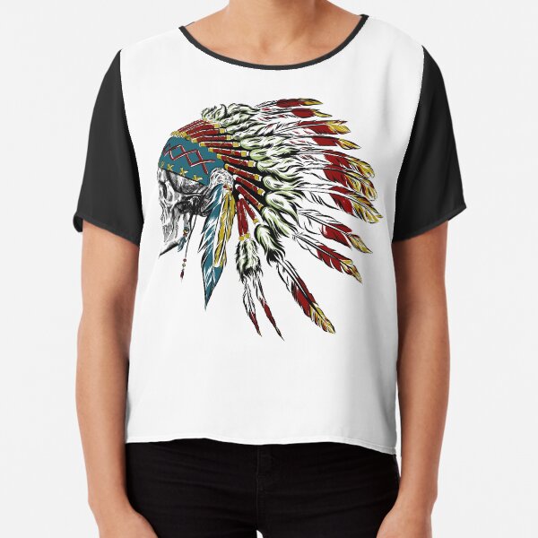Skull in Indian feathers. Chiffon Top