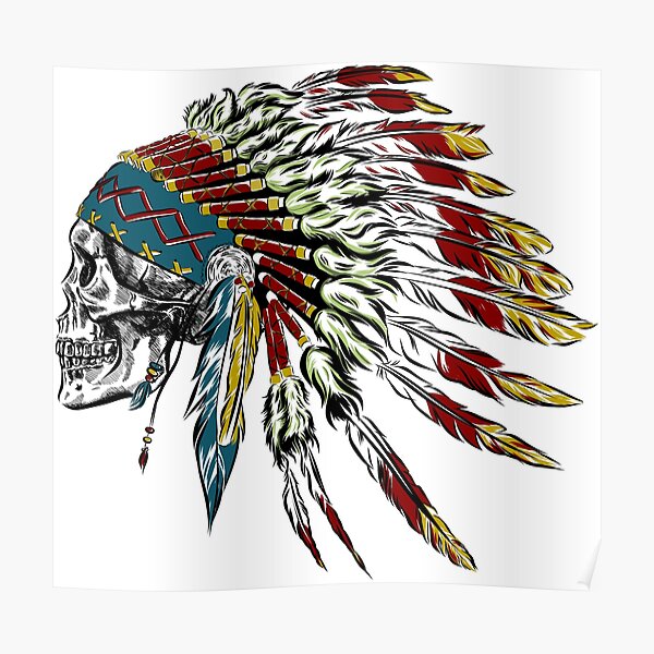 Skull in Indian feathers. Poster