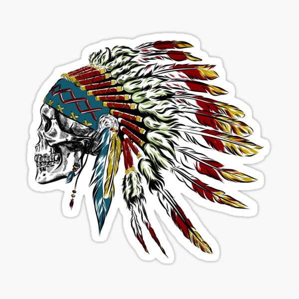 Skull in Indian feathers. Sticker