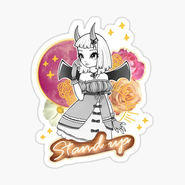Demon Girl with Flowers Collage Sticker