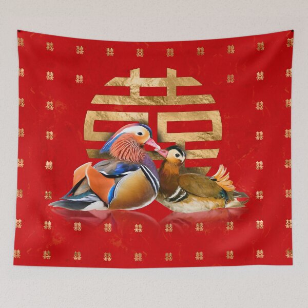 Item preview, Mandarin Ducks and Double Happiness on red designed and sold by k9printart.