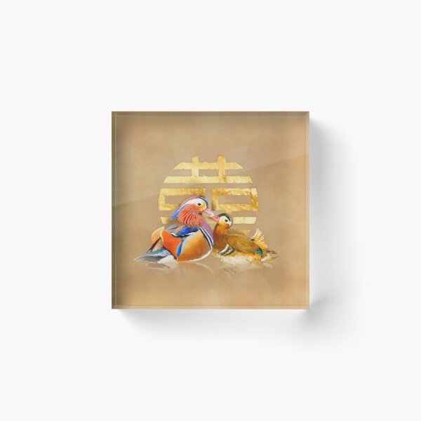 Mandarin Ducks and Double Happiness Symbol Acrylic Block