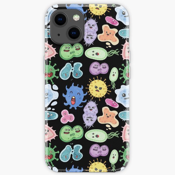 Cute Microbes Bacteria, Virus, Ecoli MicroBiology Seamless Pattern Sticker Pack. iPhone Soft Case