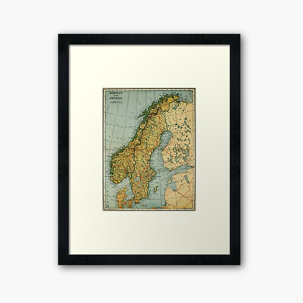 Vintage Map of Norway and Sweden (1921) Framed Art Print
