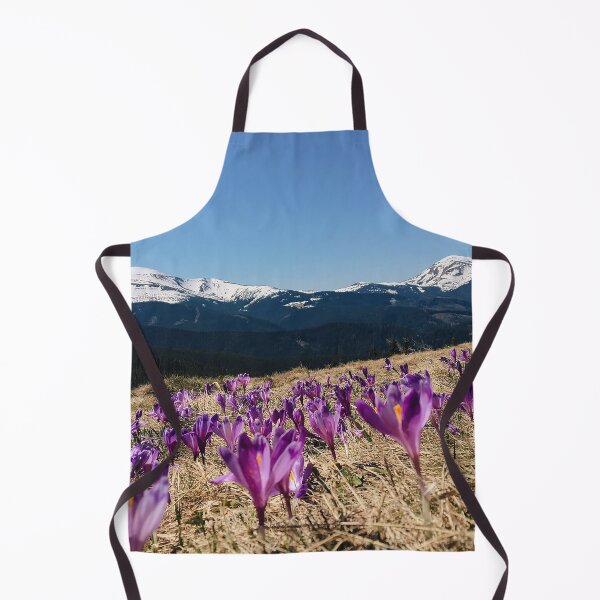 Item preview, purple saffron flowers with Snowy mountain peaks on the background. beautiful spring nature scenery. designed and sold by ExploreYK.