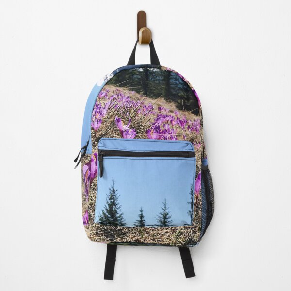 Item preview, purple saffron flowers with Snowy mountain peaks on the background. beautiful spring nature scenery. designed and sold by ExploreYK.