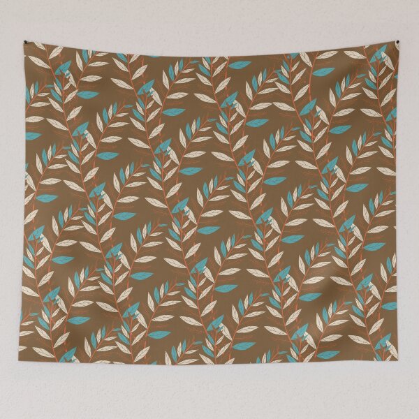 Item preview, Brown white blue orange leaves pattern designed and sold by fowons.