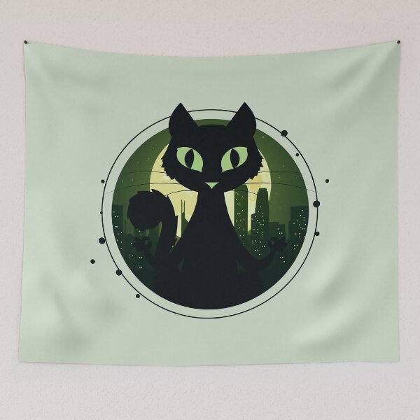 Item preview, Yoga Cat. Black cat on the night city vector art designed and sold by Gheofast.