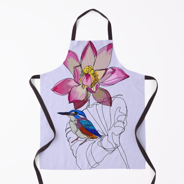 Item preview, Kingfisher on lotus continuous line sketch on light purple designed and sold by orangerinka.