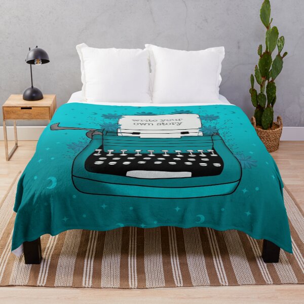 Item preview, Blue Typewriter with flowers drawing designed and sold by BooksAndFlowers.