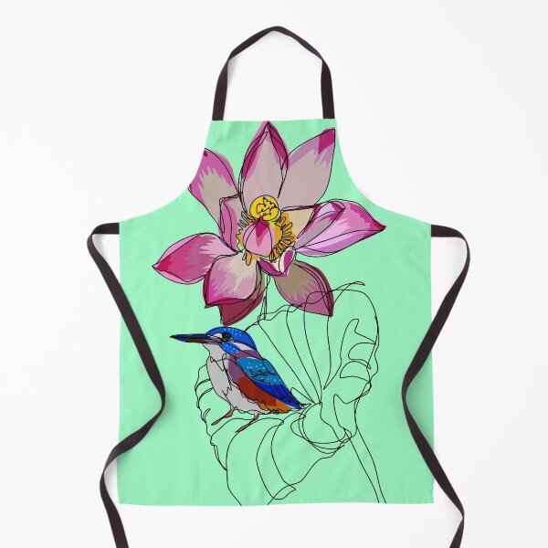 Item preview, Kingfisher on lotus continuous line sketch on light green designed and sold by orangerinka.
