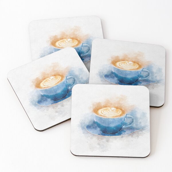 Item preview, Blue Mug of Coffee Watercolour Portrait Print designed and sold by watercolourgirl.