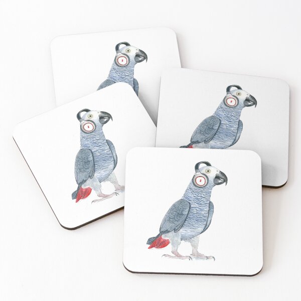 Item preview, Watercolor African Grey wearing headphones designed and sold by CarolineJordaan.